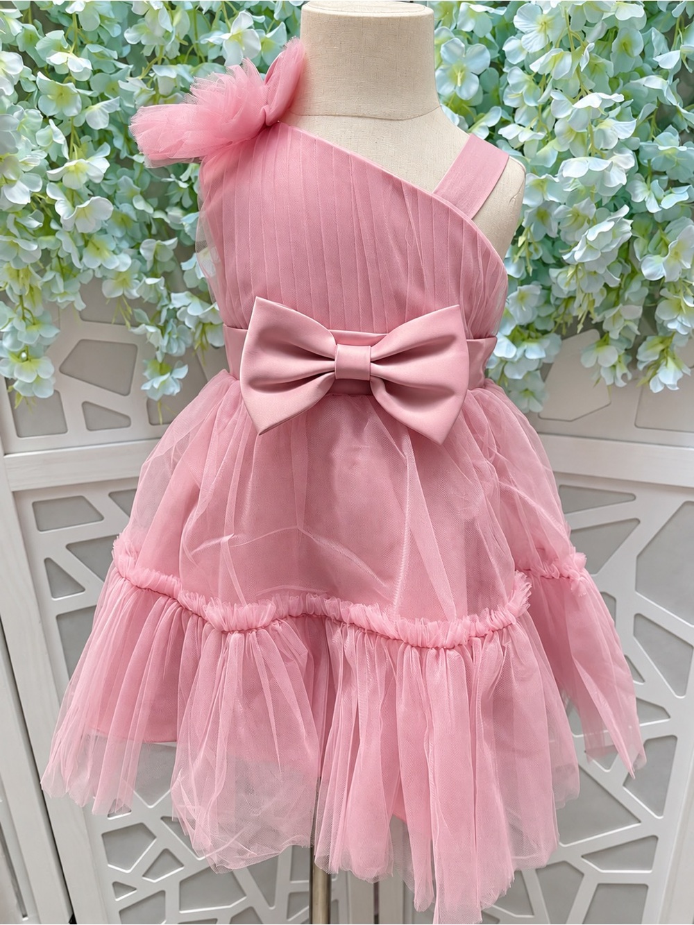 Source Unknown Pink One-Shoulder Tulle Party Dress with Bow